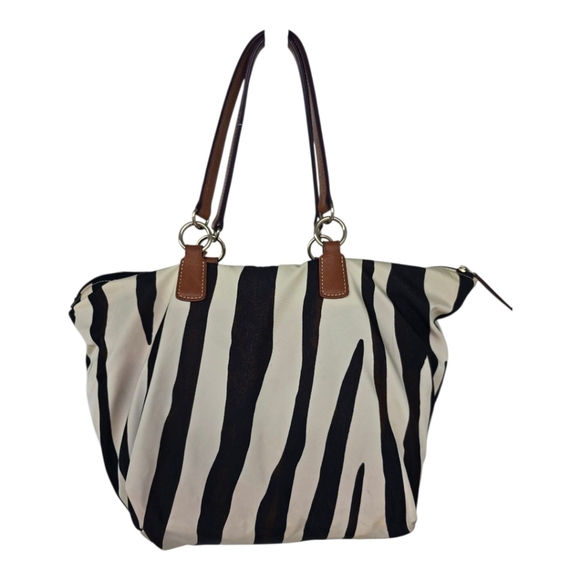 Vintage Dooney & Bourke Nylon Leather Trim Tote Bag Zebra Print Women - Picture 2 of 16